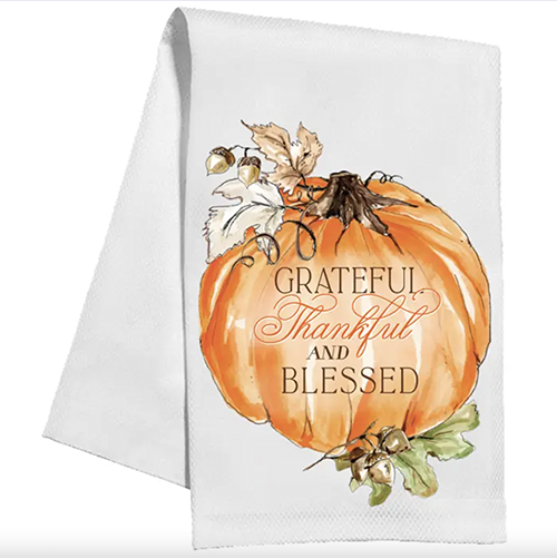 Grateful, Thankful, Blessed, Orange Pumpkin - Kitchen Towel