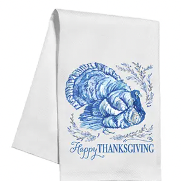Happy Thanksgiving Blue Chinoiserie Turkey - Kitchen Towel