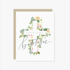 Floral Cross Baptism - Greeting Card