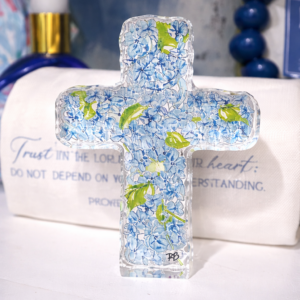 Encouragement Blue Floral Cross - Acrylic Block
