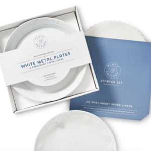 White Metal Plates w/ Themed Parchment Liners!
